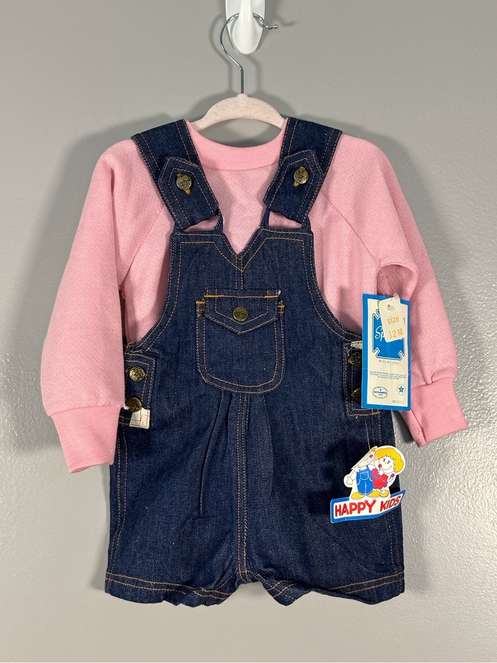 Vintage 80’s / 90’s Spencer’s Happy Kids Baby Girls Denim Overalls set NWT 12M